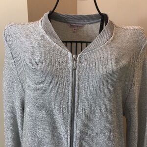 Juicy Couture Gray & Silver Front Zippered Sweater Top with Side Pockets